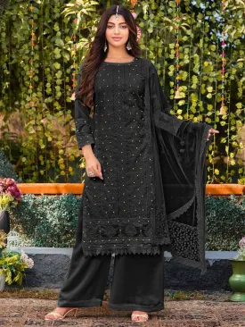 Black Embroidered Partywear Palazzo Suit