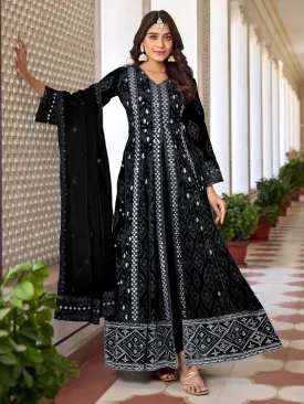 Black Georgette High Slit Style Suit With Cudidar Pant