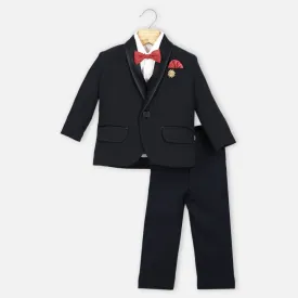 Black Waistcoat Set With White Shirt And Pant