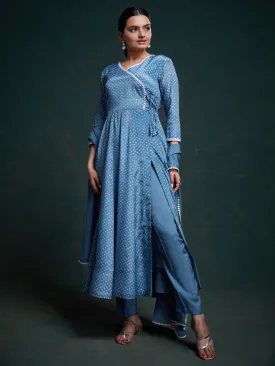 Blue Anarkali Suit With Dupatta Set