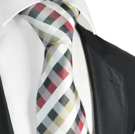 Cream and Red Plaid Silk Necktie