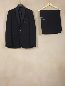 Dark Blue Coat Suit with Attached Tie Set