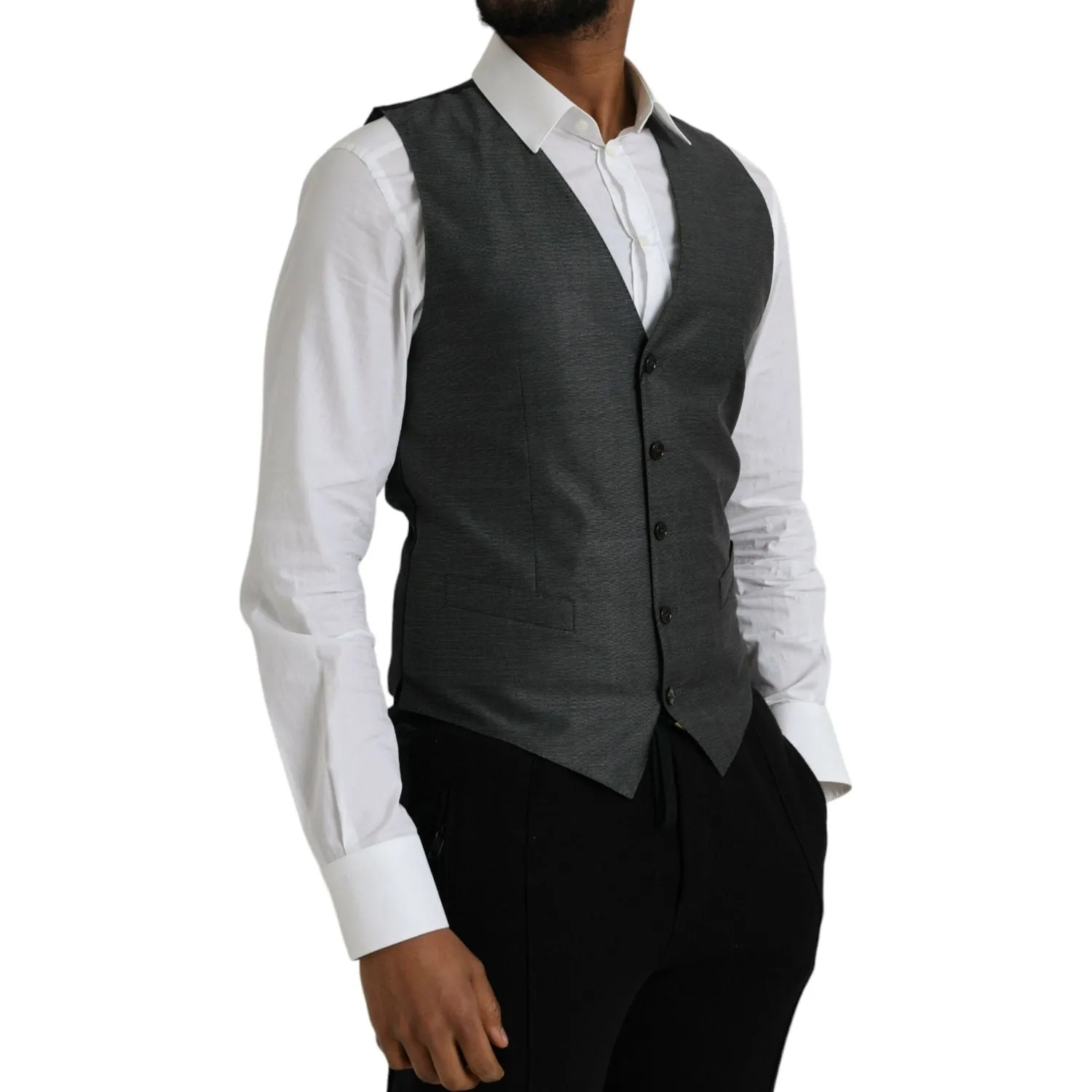 Dolce & Gabbana Gray Wool Formal Dress Waistcoat Vest