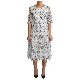 Dolce & Gabbana White Cutout Design Polyester A-line Midi Dress