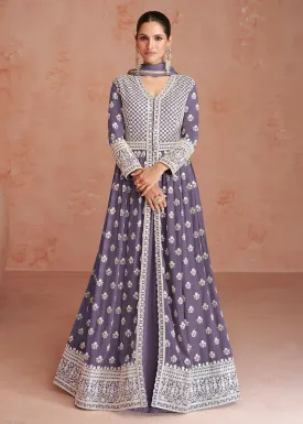 Dusty Lavender Slit Style Embroidered Georgette Skirt Anarkali Suit