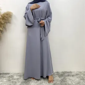 Elegant Solid Colour Muslim outfit with Lace-up Detail