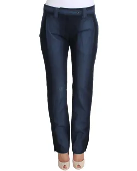 Ermanno Scervino Women's Blue Straight Leg Cotton Pants