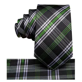 Green Grey Plaid Children's Kids Boys Tie Pocket Square 6cm