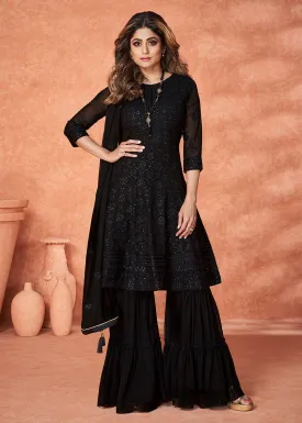 Imposing Black Gharara Style Wedding Festive Suit