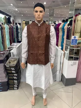 Maroon With Gold Men's Brocade Waistcoat