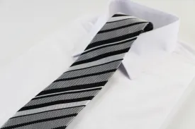 Mens Black & Silver Elegant Diagonal Striped Patterned 8cm Neck Tie