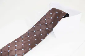 Mens Dark Brown Squares With Light Blue Squares Patterned 8cm Neck Tie