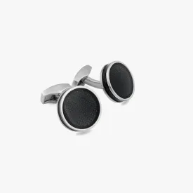 Palladium Plated Tablet Ice Cufflinks With Black Enamel