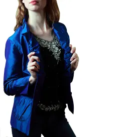 Peacock Blue Crop Silk Jacket