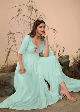 Sassy Festive Sky Blue Georgette Palazzo Salwar Suit