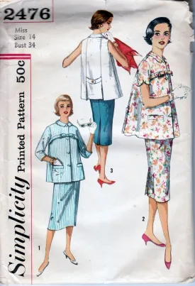 Simplicity 2476 Ladies Maternity Suit Dress Vintage Sewing Pattern 1950's