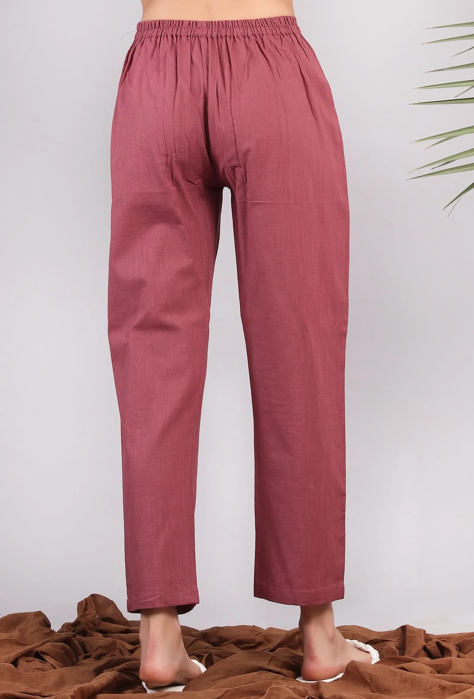 Solid Plum Narrow Cotton Pants