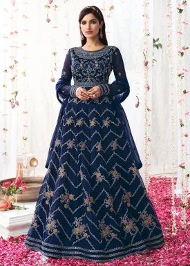 Space Blue Wedding Festive Floor Length Anarkali Suit