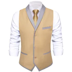 Ties2you Mens Work Vest Khaki Solid Vest Shawl Collar Waistcoat