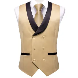 Ties2you Tuxedo Vest Khaki Shawl Collar Silk Mens Double Breasted Vest