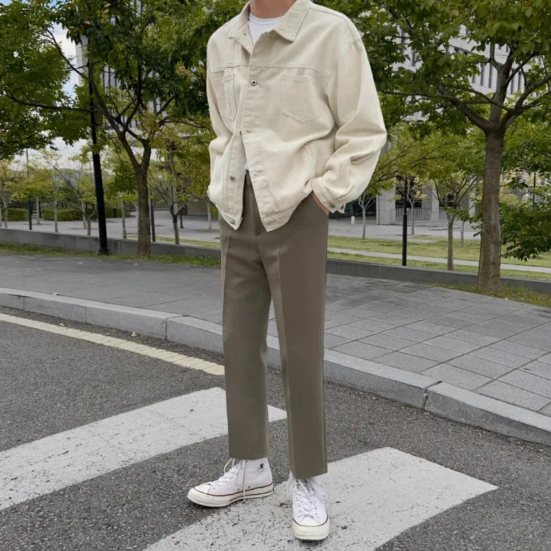 WIAOFELLAS  -  Length Ankle Suit Pants For Men Spring Summer New Causal Loose Straight Trousers Basic Solid Color Bottoms 2Y5217