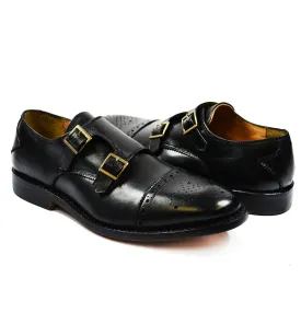 WILLIAMS Black Full Leather Monk Strap Dress Shoes